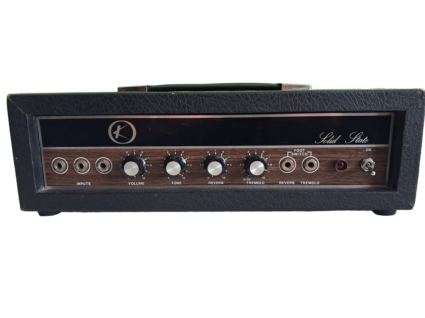 Unknown "K" Brand Solid-State Guitar Head, Japan, circa 1970, Private-Label OEM, 98% Original. Tremolo not working