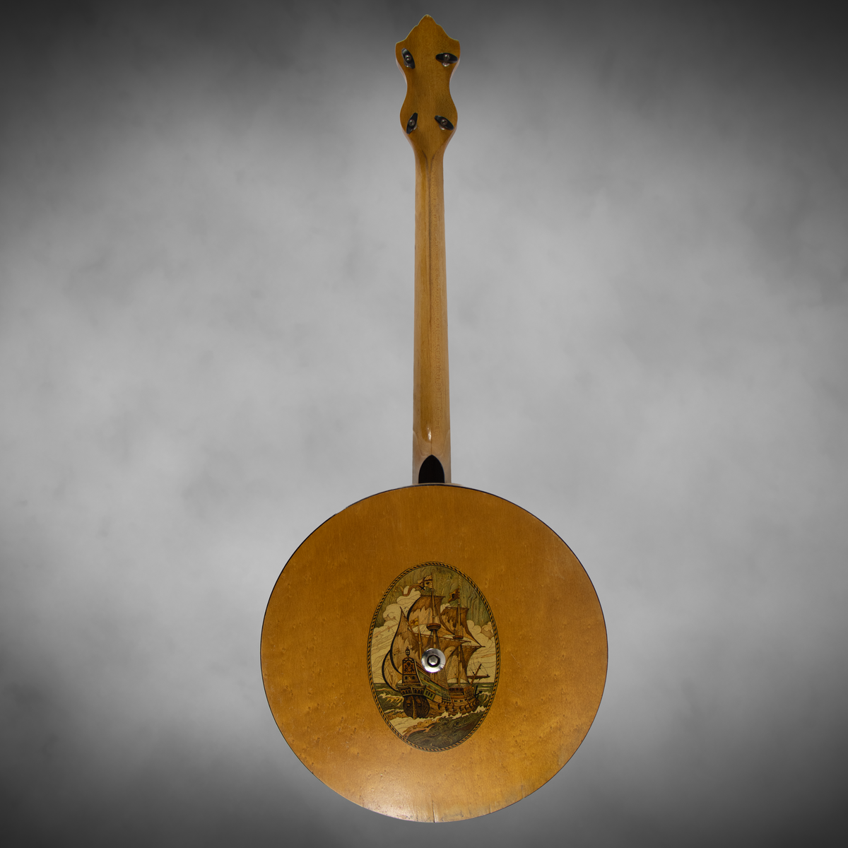 Vintage 1920s Perfacktone Tenor Banjo — Distinctive Ship-Decorated Resonator
